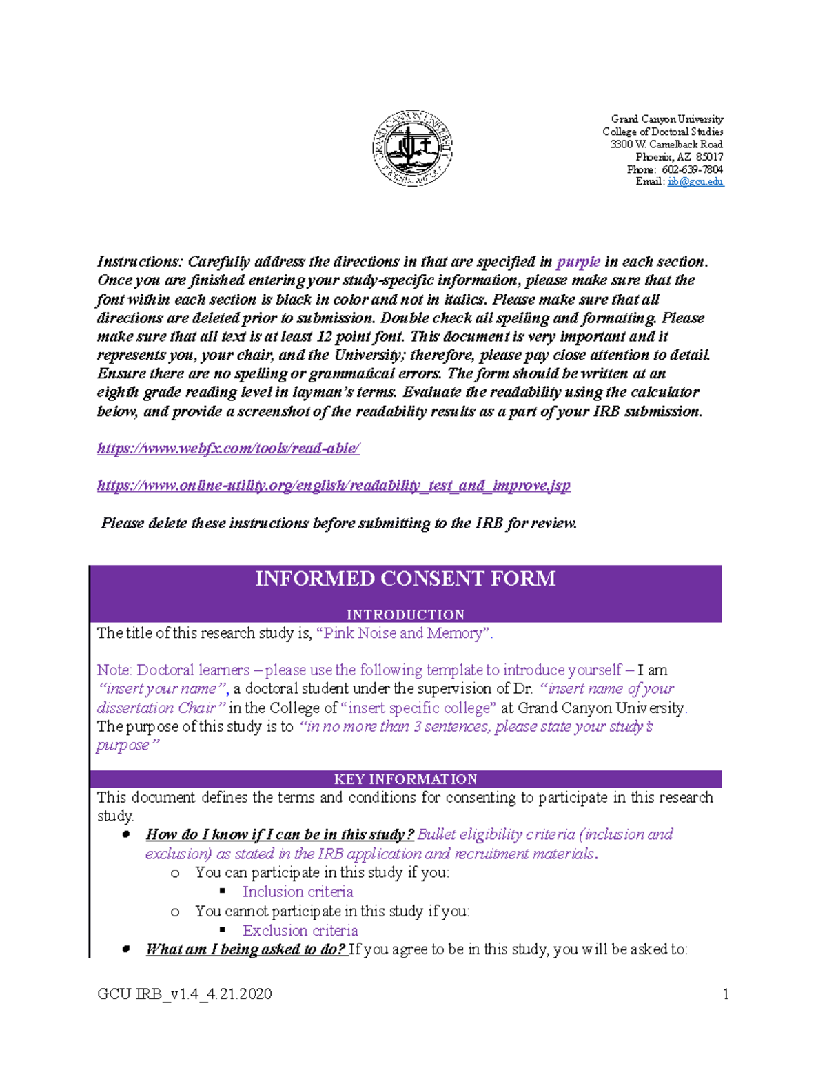 informed-consent-not-greater-than-minimal-risk-template-grand-canyon-university-college-of-studocu