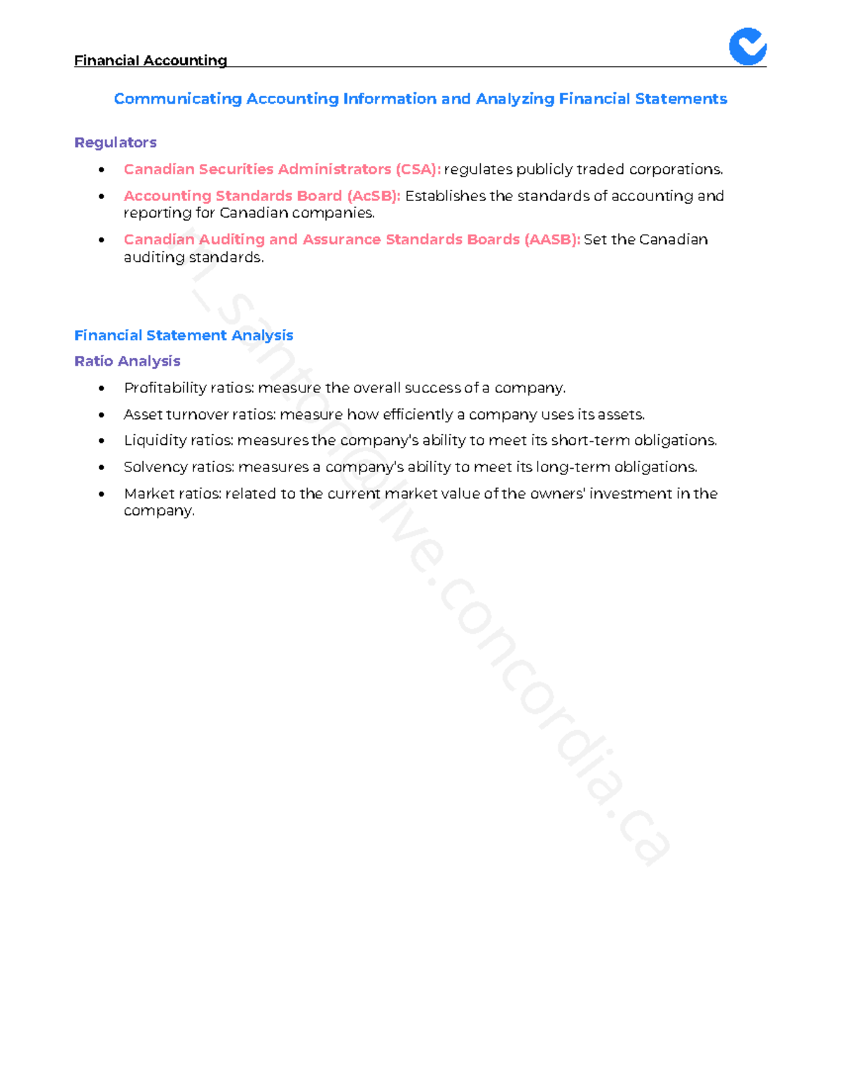Financial Accounting (ACCT 101) Chapter 12 Notes: Ratio Analysis - Studocu