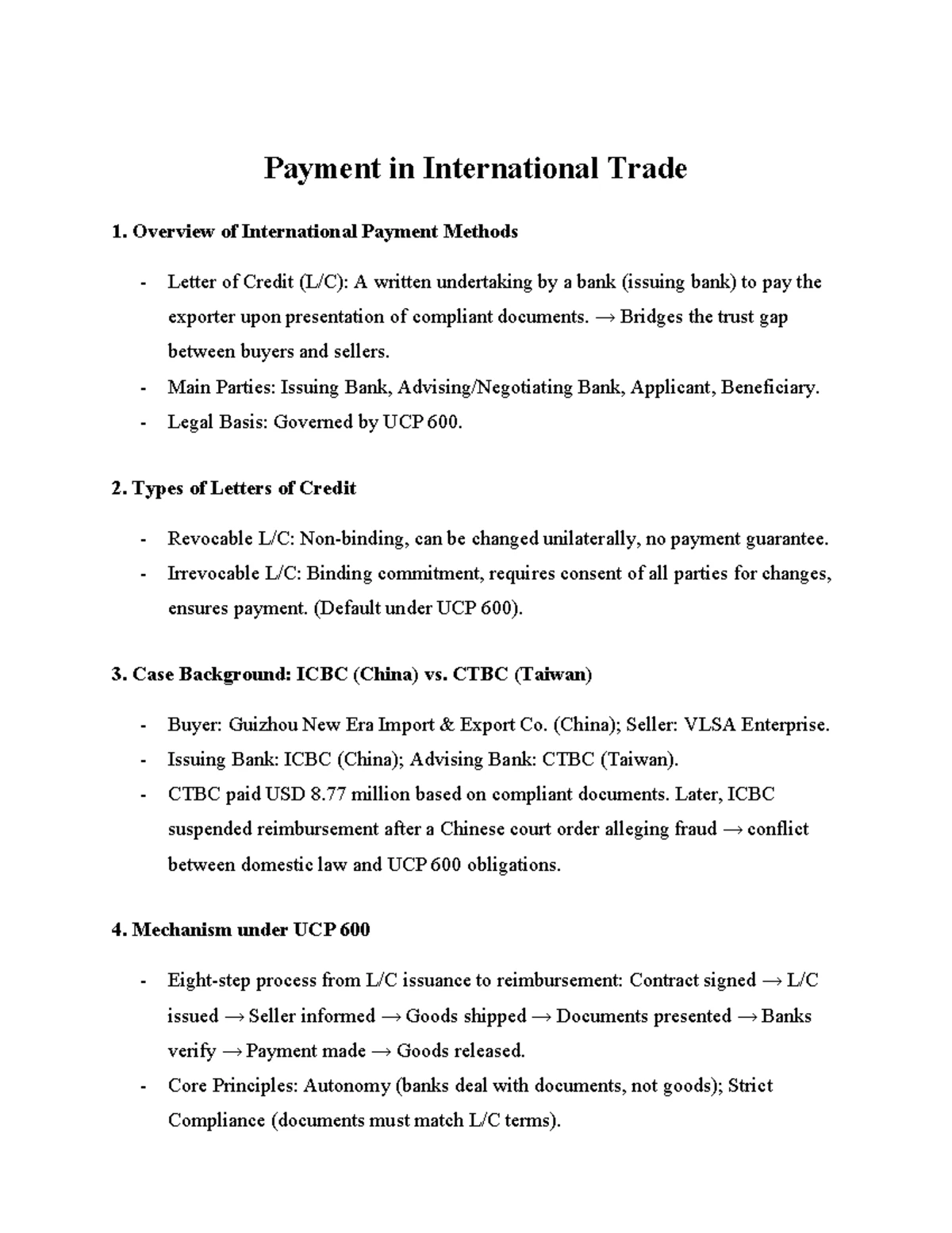 ESP3] - Handout - Overview of Payment Methods in Intl. Trade - Studocu