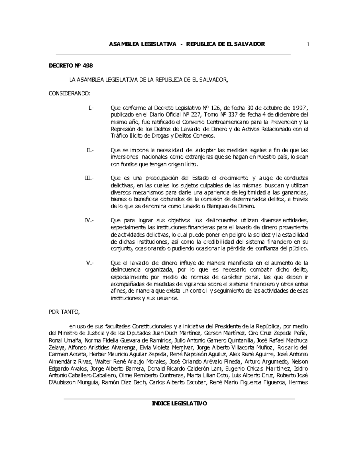 Ley contra el Lavado de Dinero y Activos - Decreto 498 de El Salvador ...