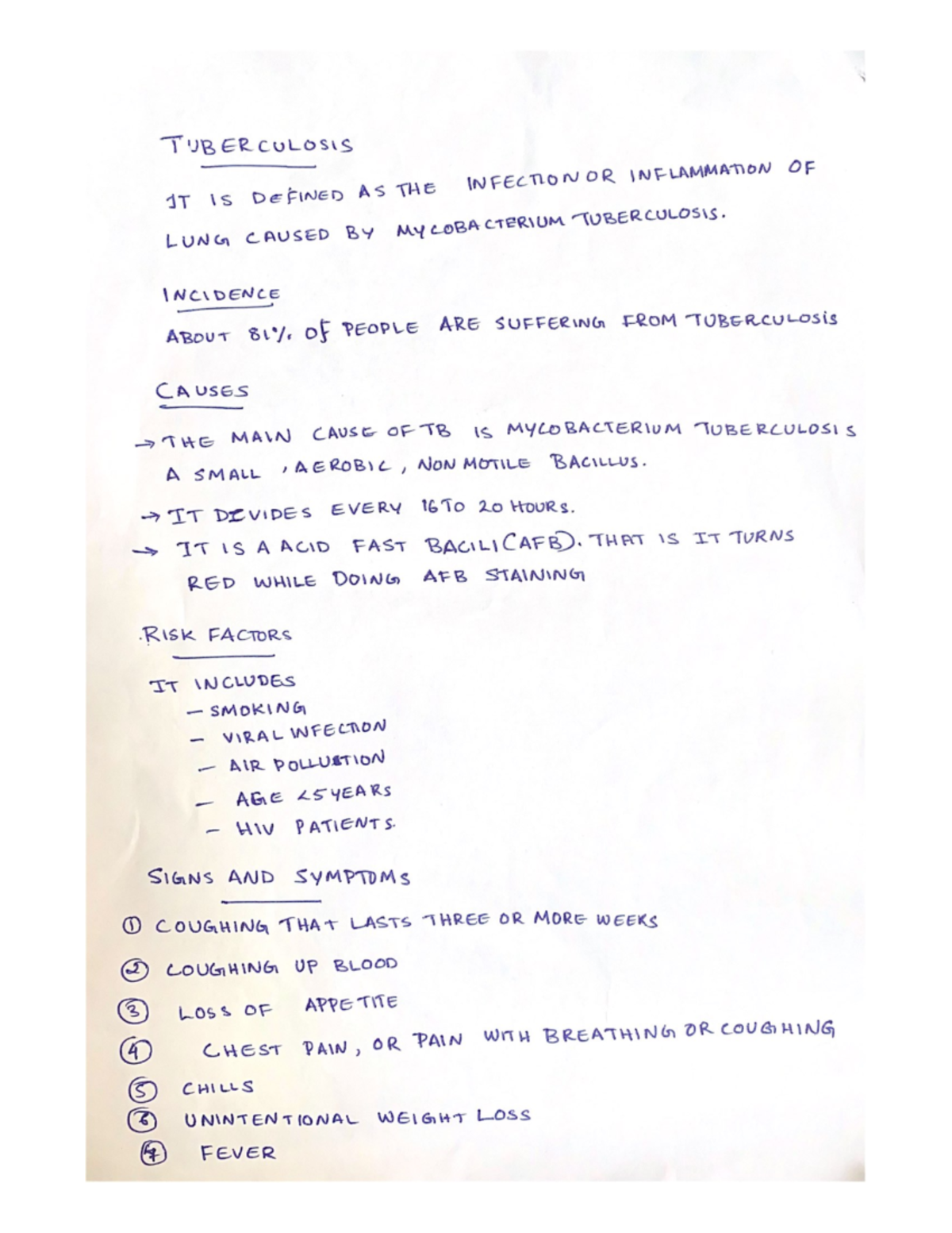 Tuberculosis Study Notes for Nursing Students - Studocu