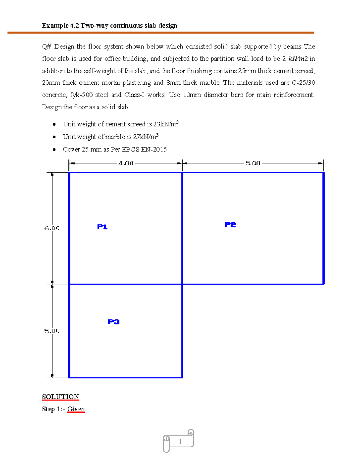 Example 4.2 Solid Slab Design for Office Building Floor System - Studocu