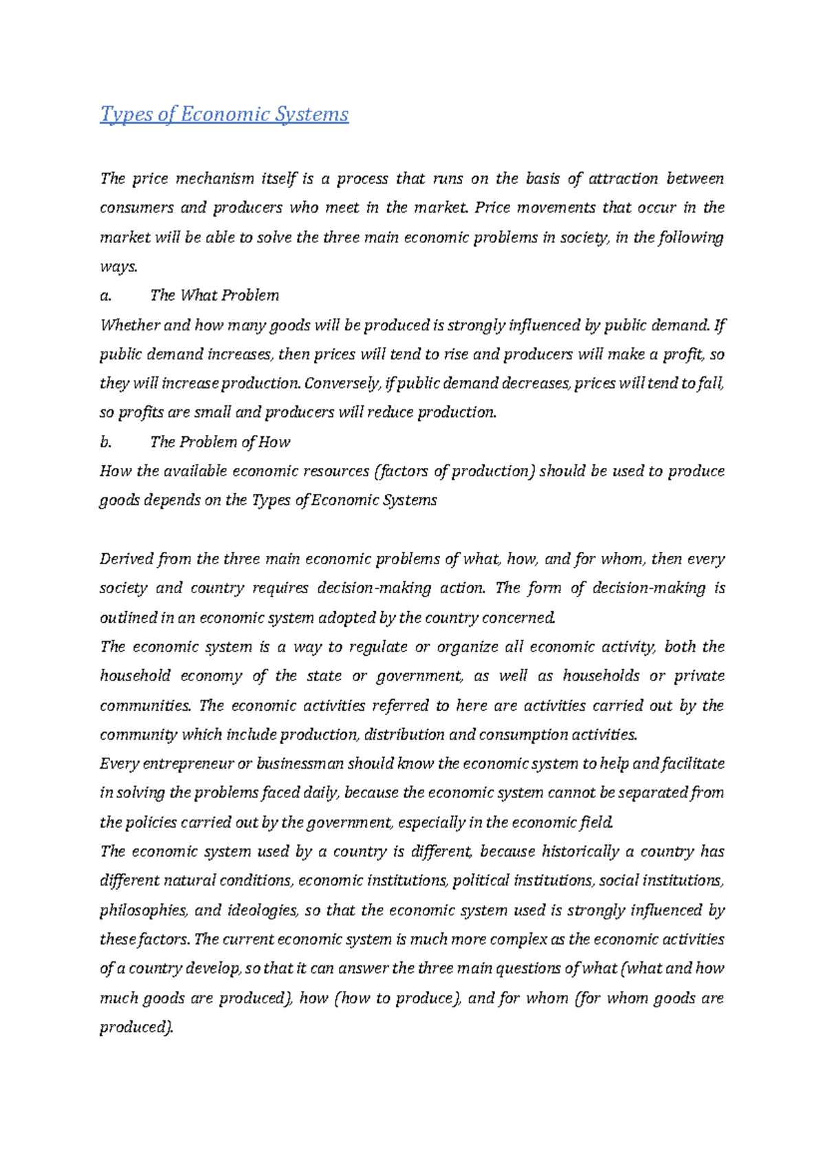 Understanding Economic Systems: Types and Functions - Studocu