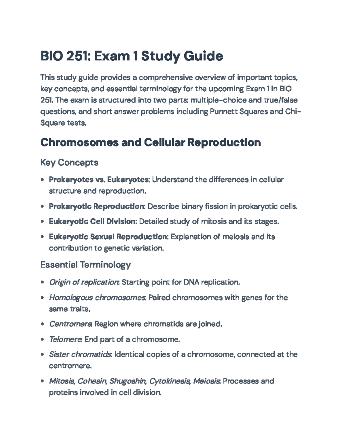 BIO 251: Comprehensive Genetics Study Guide for Exam 1 - BIO 251: Exam ...