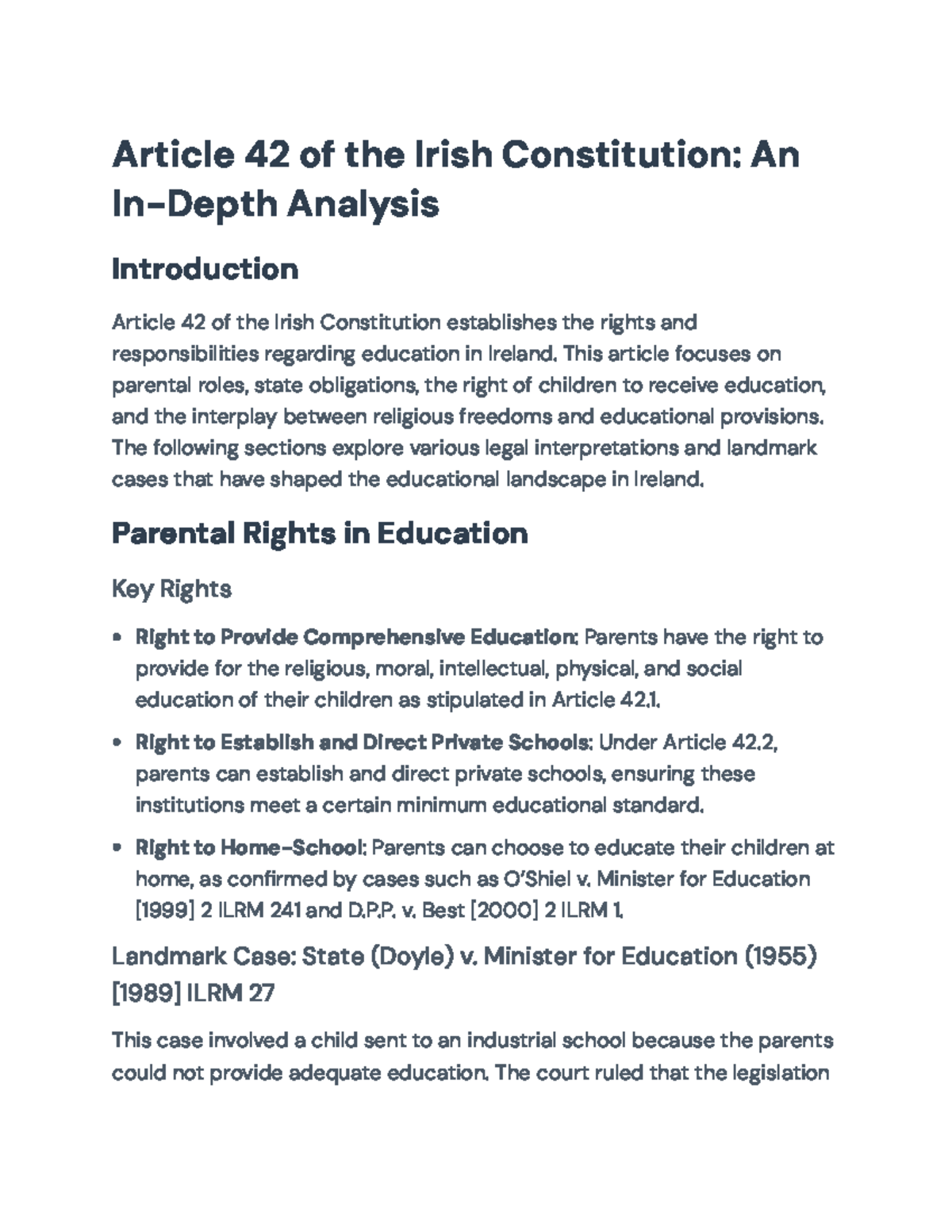 In-Depth Analysis of Article 42 of the Irish Constitution: Education ...