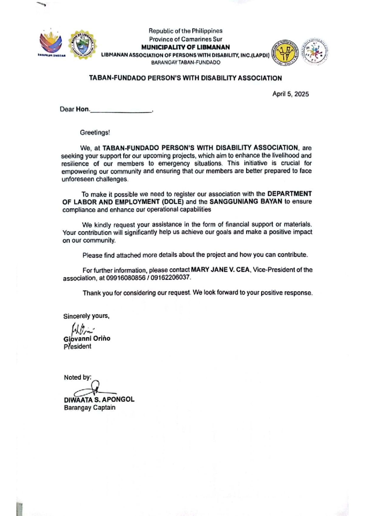 Solicitation Letter for LAPDI Projects - DOLE Compliance - Studocu