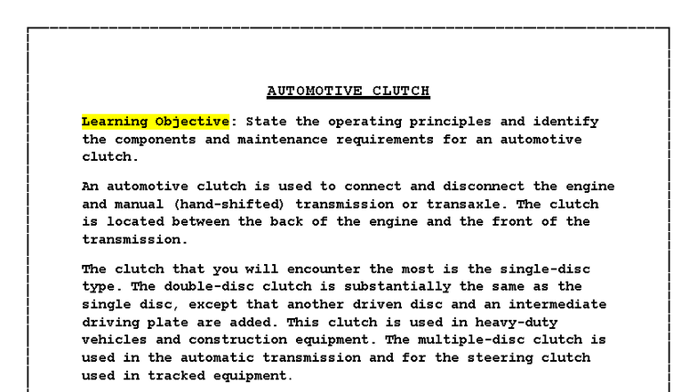 Automotive Clutch (AUT 101) - Principles, Components & Maintenance ...