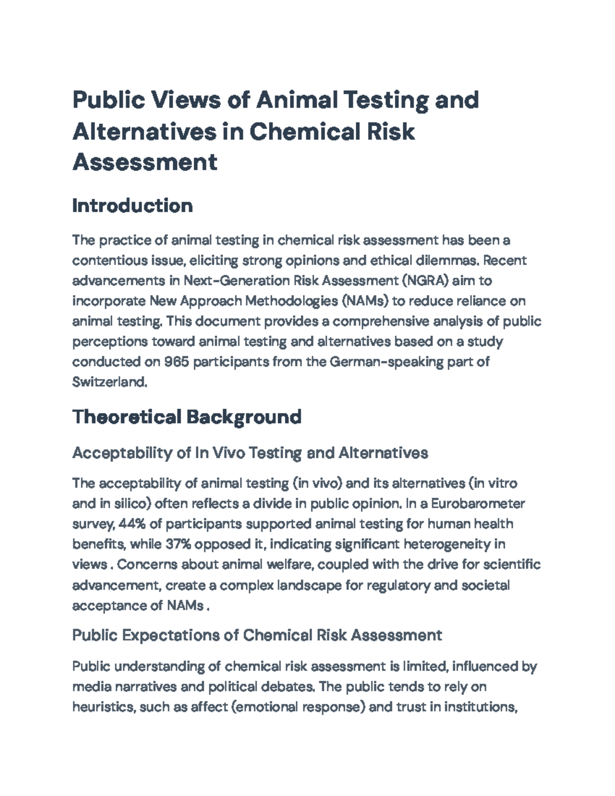Public Perceptions on Animal Testing & NAMs in Chemical Risk Assessment ...