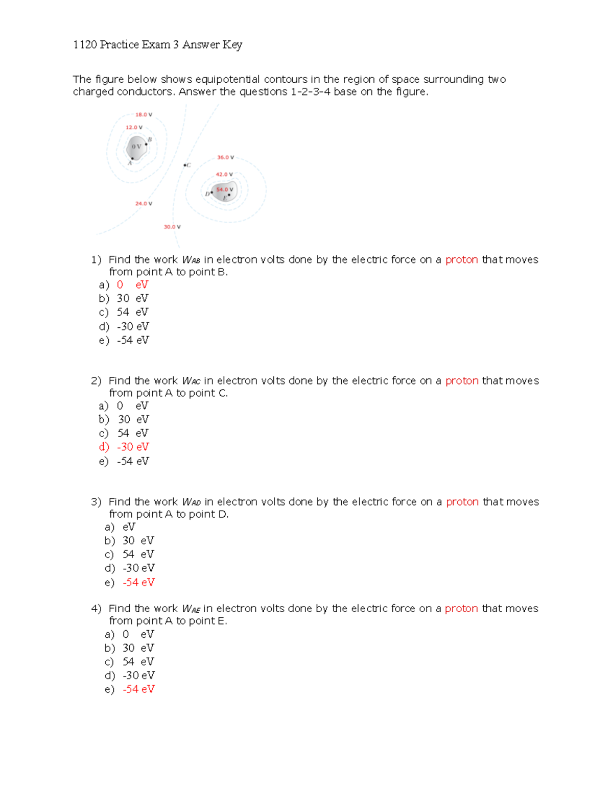 1120 Practice Exam 3: Answer Key for Electric Field & Potential ...
