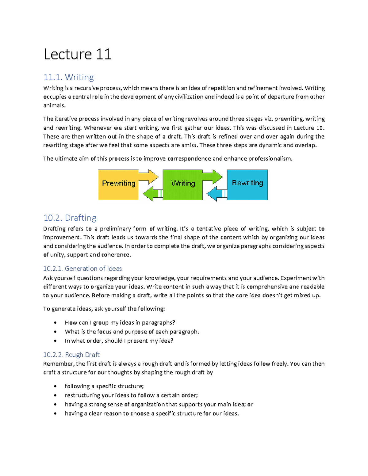 HUM102 Handouts Lecture 11 - Lecture 11 11. Writing Writing is a ...