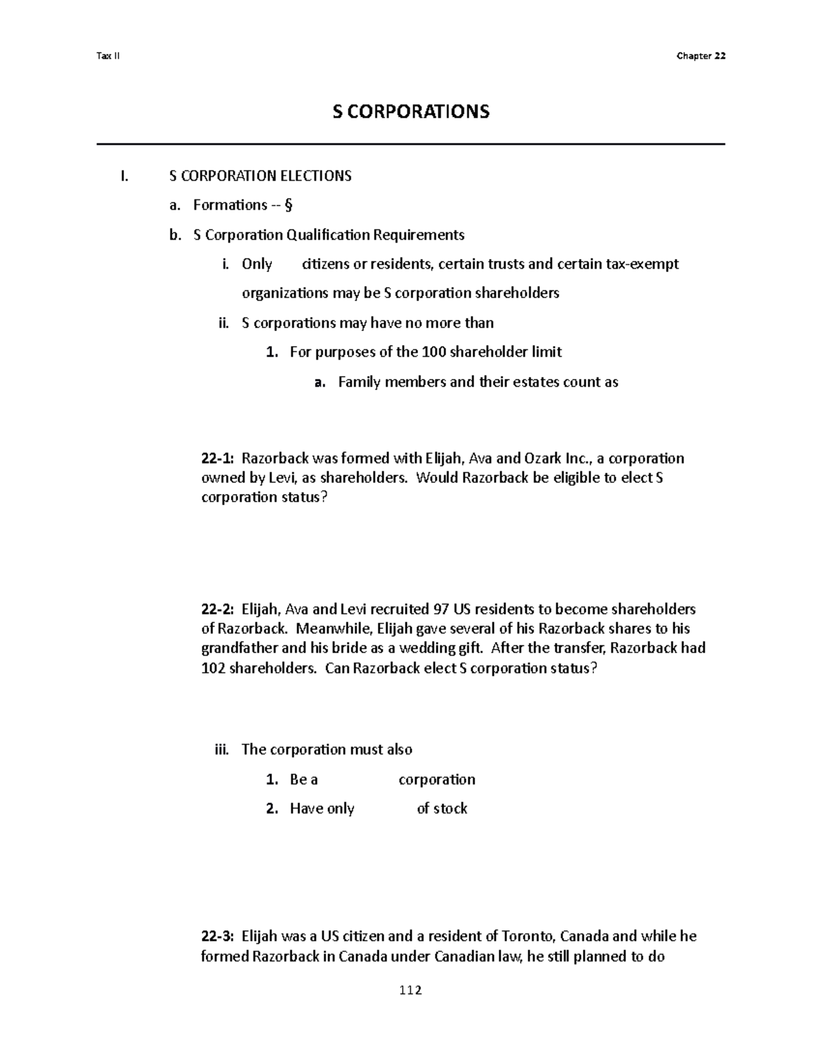 Chapter 22 - S Corporations Overview - Fall 2022 - Study Guide - Studocu