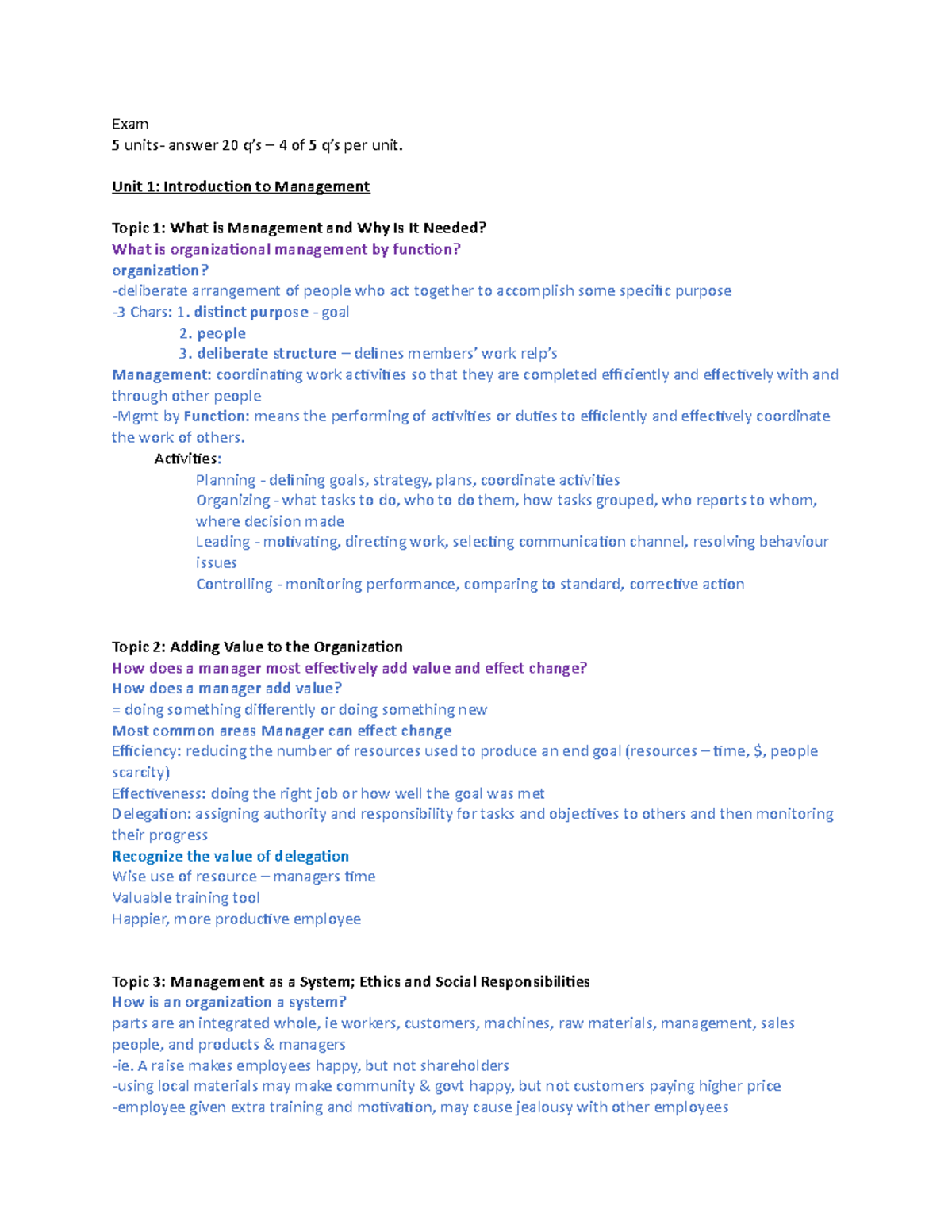 Final Exam Review: Most Likely Questions for MGT 101 Principles - Studocu