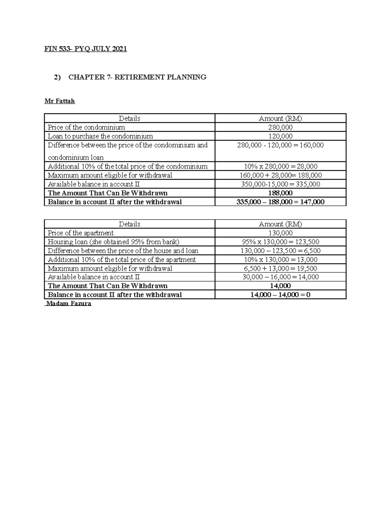 FIN 533 - July 2021 - Retirement Planning and Loan Calculations - Studocu
