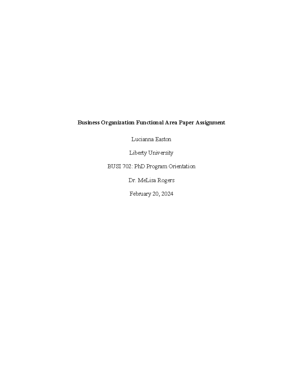 Business and Organization Functional Area Paper Assignment Instructions ...