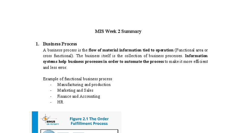 MIS 251105 Week 2 Summary: Business Processes & Information Systems ...