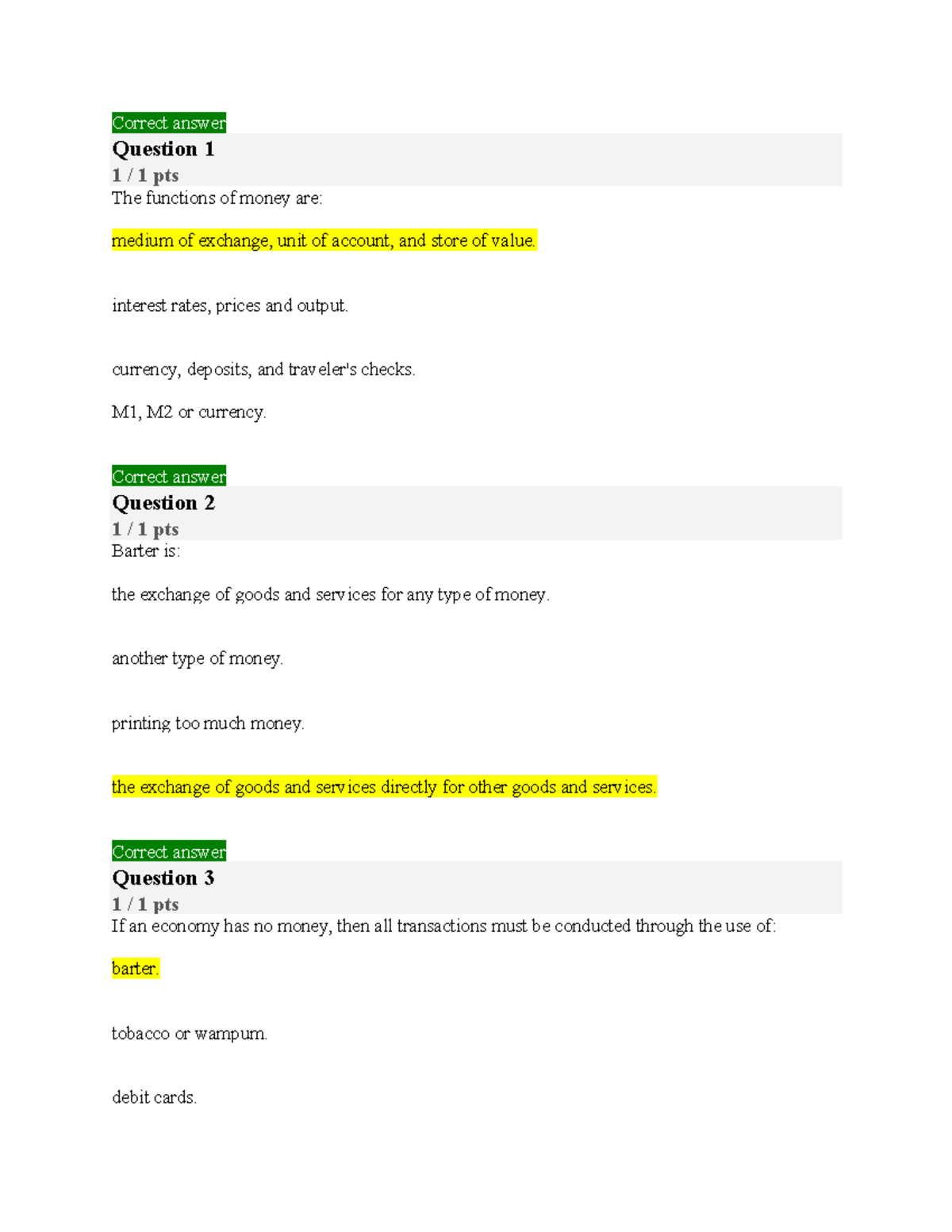 Quiz on Functions of Money and Banking Concepts - Studocu