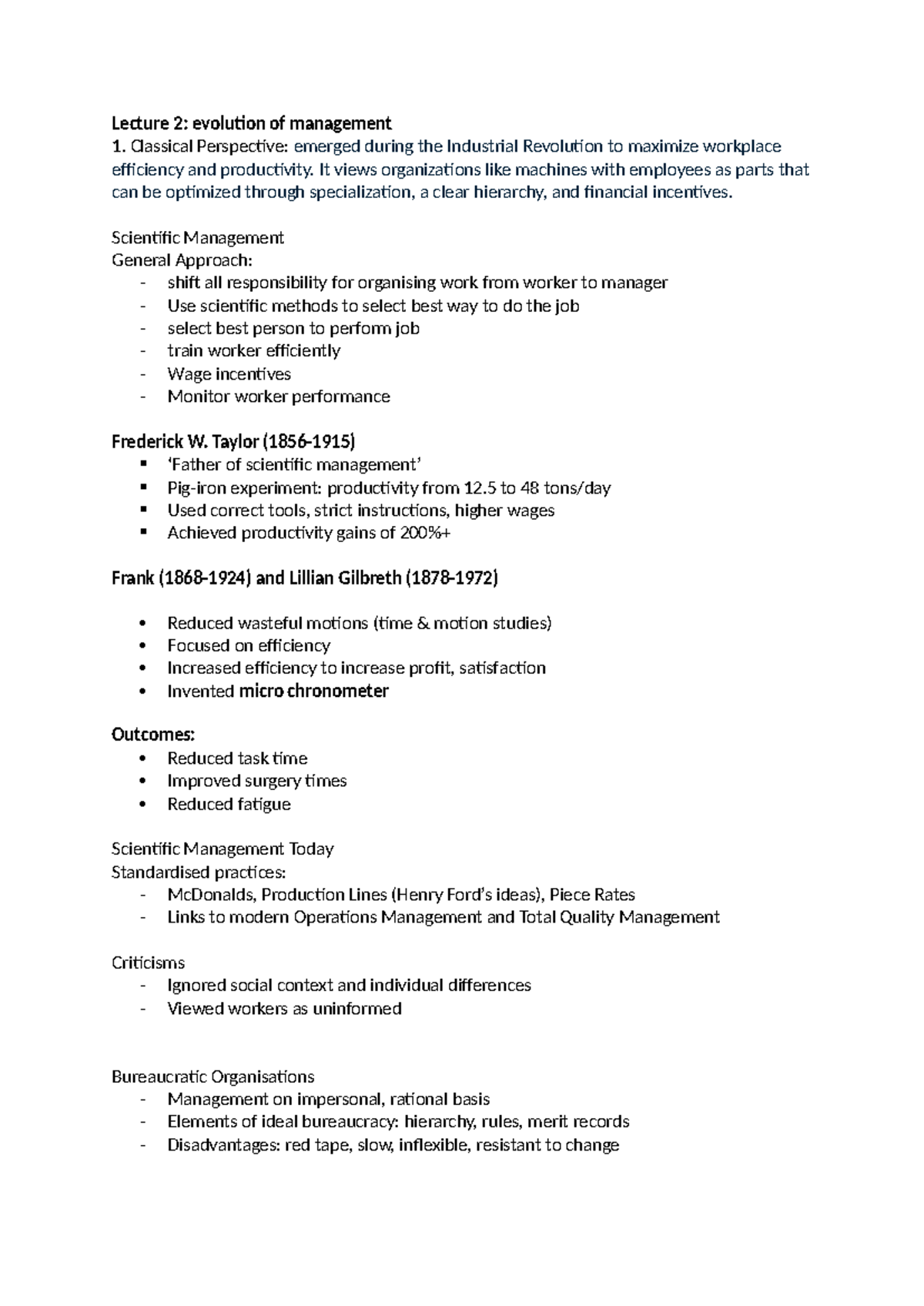 Lecture Notes 101: Evolution of Management Theories and Practices - Studocu