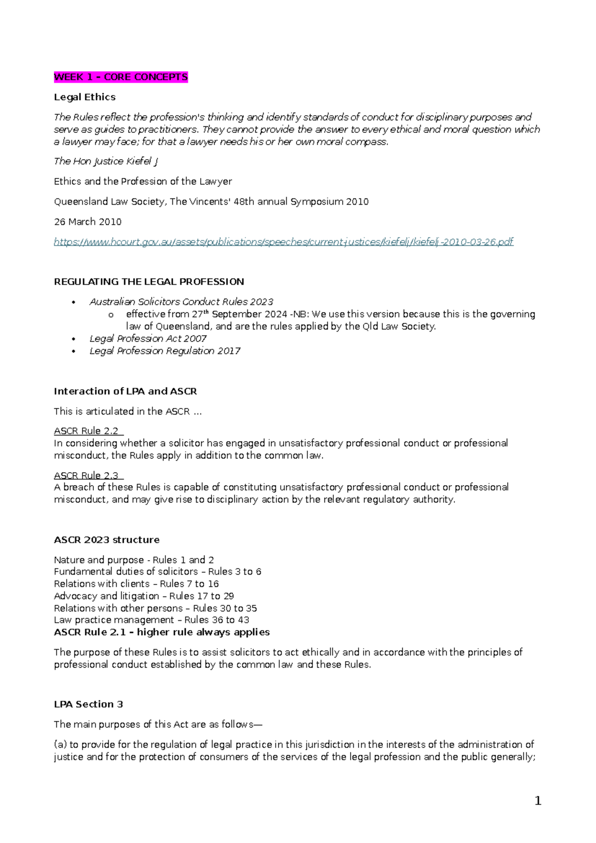 Ethics Notes - Legal Profession and Conduct Rules (WSERTYHUJKL) - Studocu