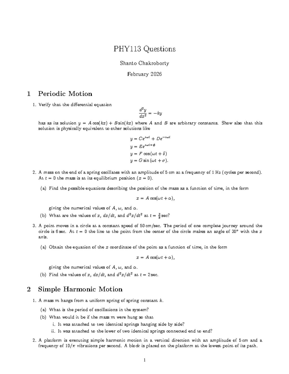 PHY113 Final Exam Questions on Periodic Motion and SHM - Studocu