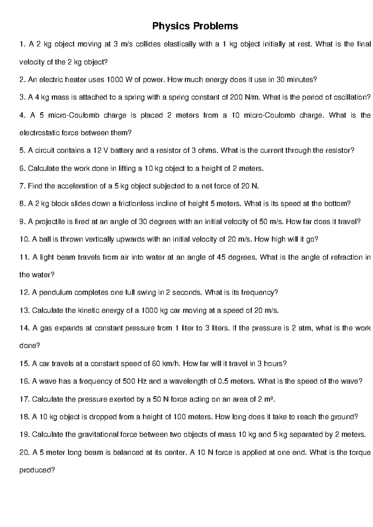 Physics Set 1: Problems and Solutions for Introductory Concepts - Studocu