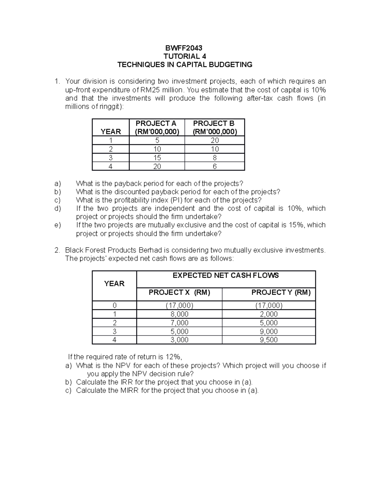 T4: Techniques for Capital Budgeting and Investment Analysis - Studocu