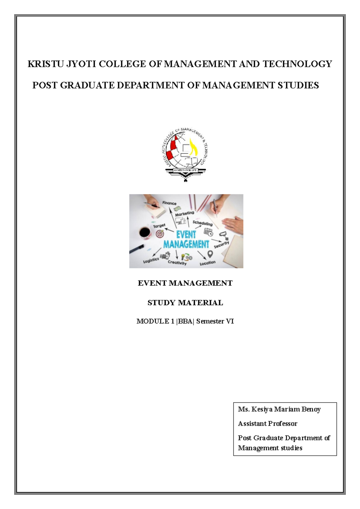 BBA S6 Event Management Module 1 Study Material Overview - Studocu