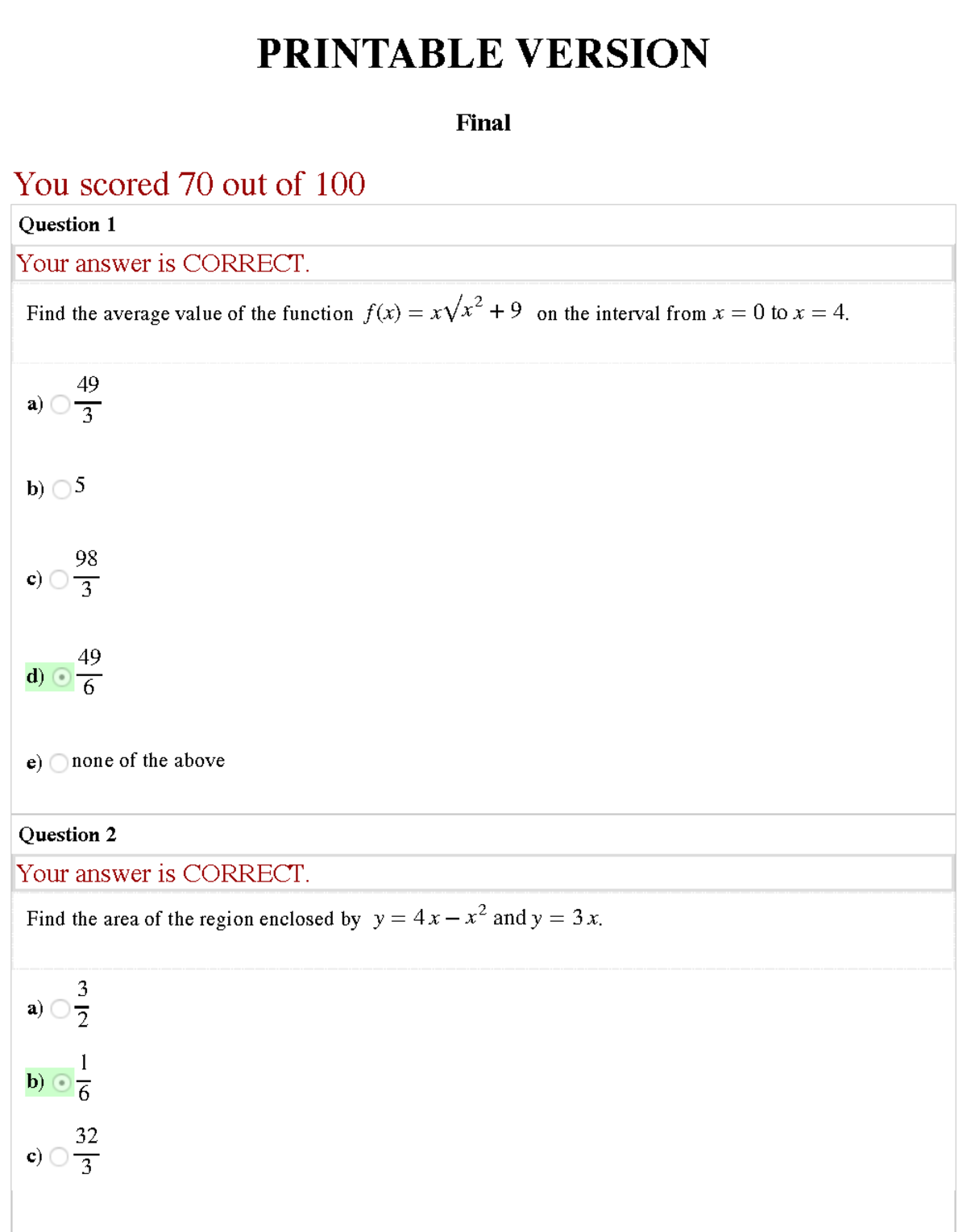 CAL 2 Final Exam Review: Key Questions and Solutions - Studocu