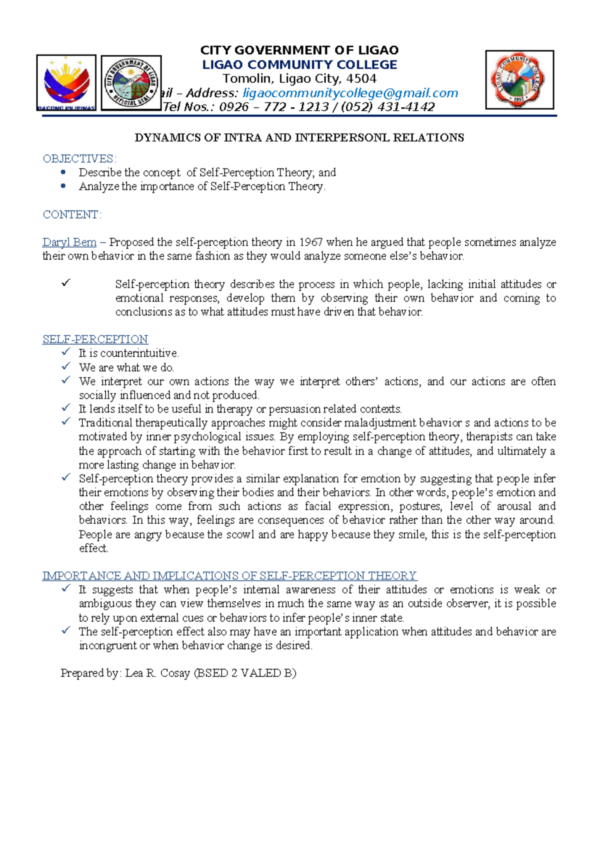 BSED 2 VALED B: Dynamics of Intra and Interpersonal Relations Report ...