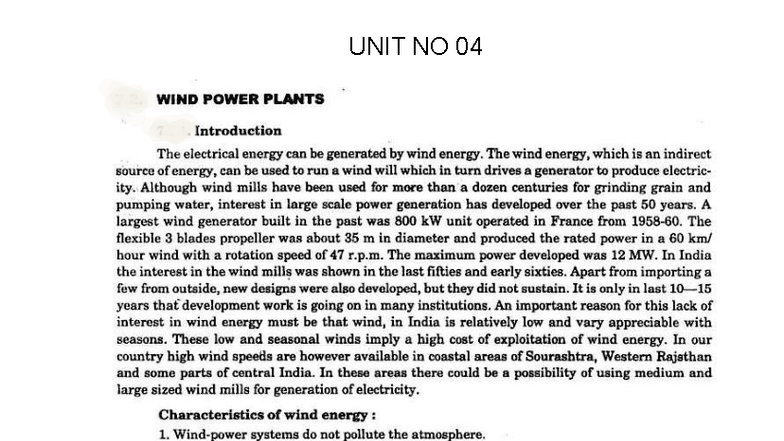 UNIT 4 WIND ENERGY SYSTEM - Overview and Applications - Studocu