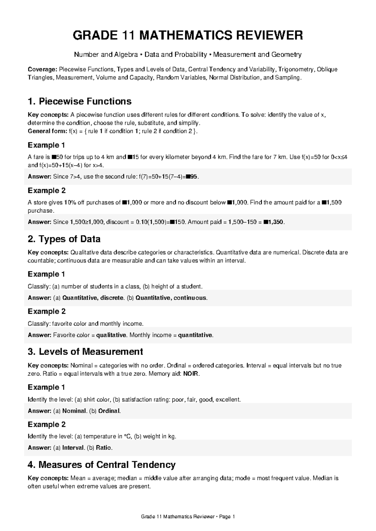 Grade 11 Mathematics Reviewer: Number, Algebra, and Probability ...