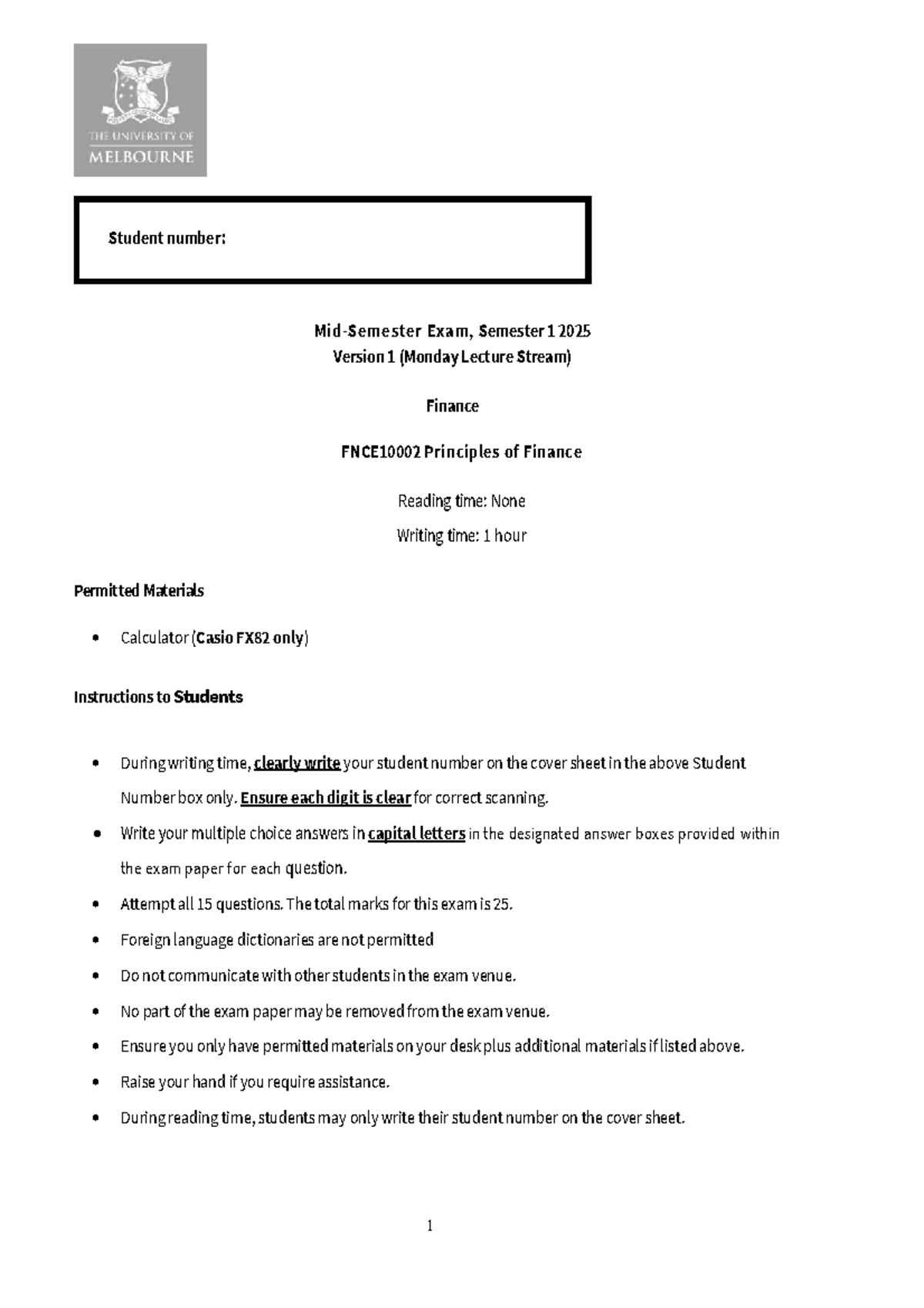 Midterm Exam - Finance Principles (FIN101) - Semester 1, 2025 - Studocu