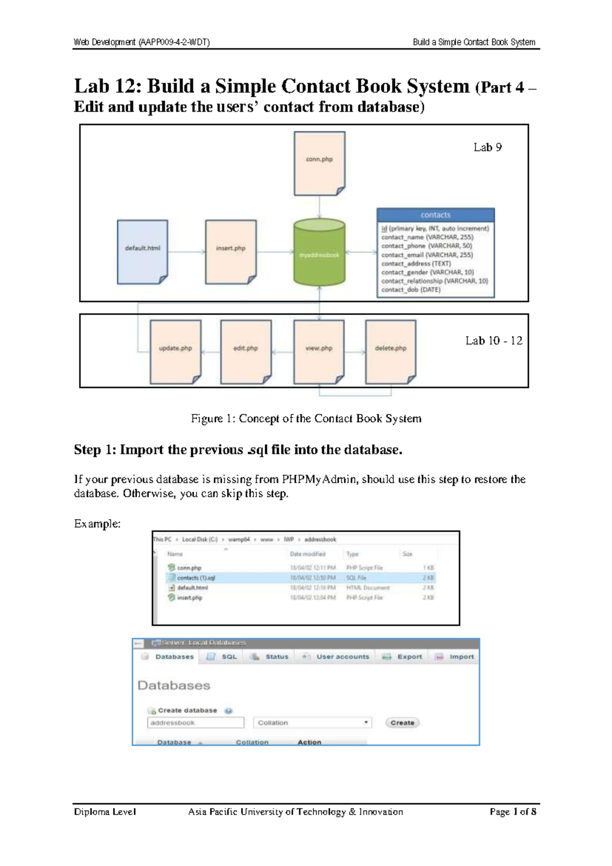 Web Development Lab 12: Simple Contact Book System Update Guide - Studocu