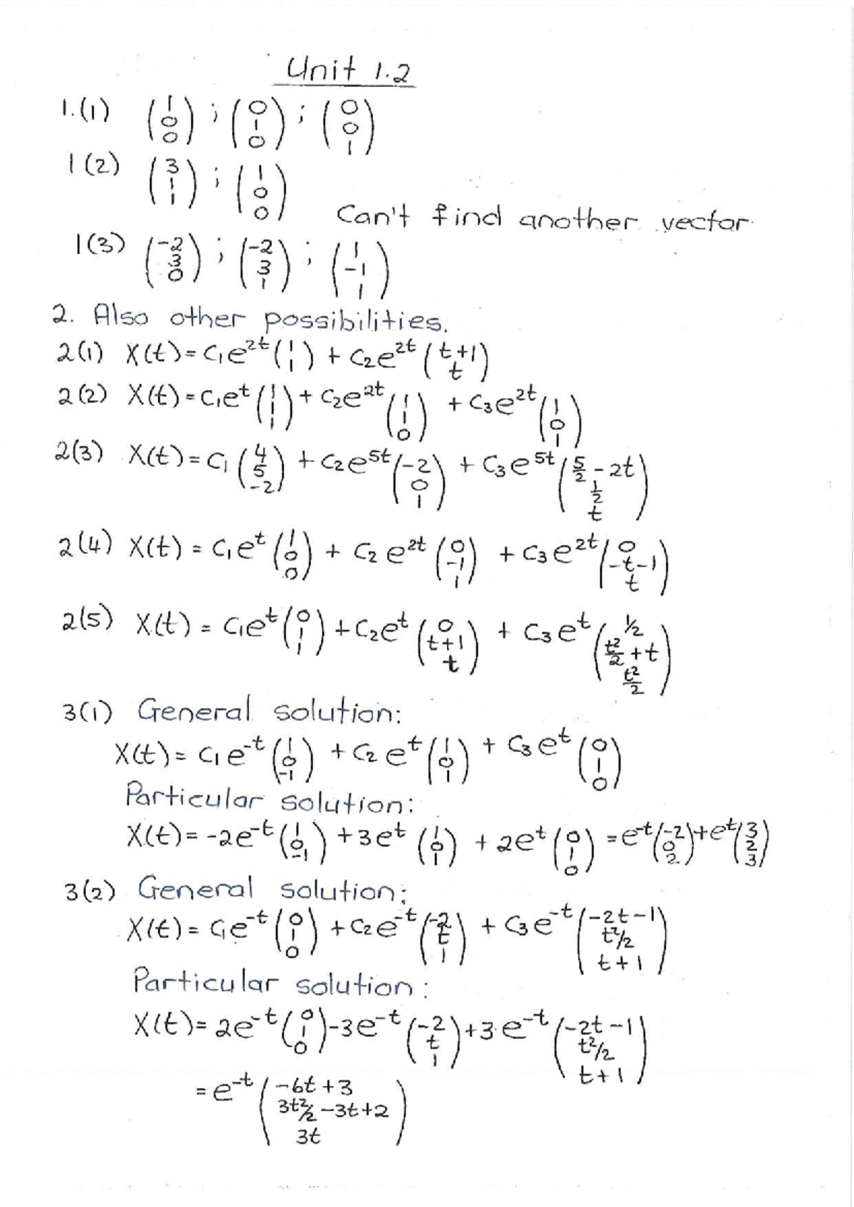 Solutions for Unit 1.2: Vector Functions and General Solutions - Studocu