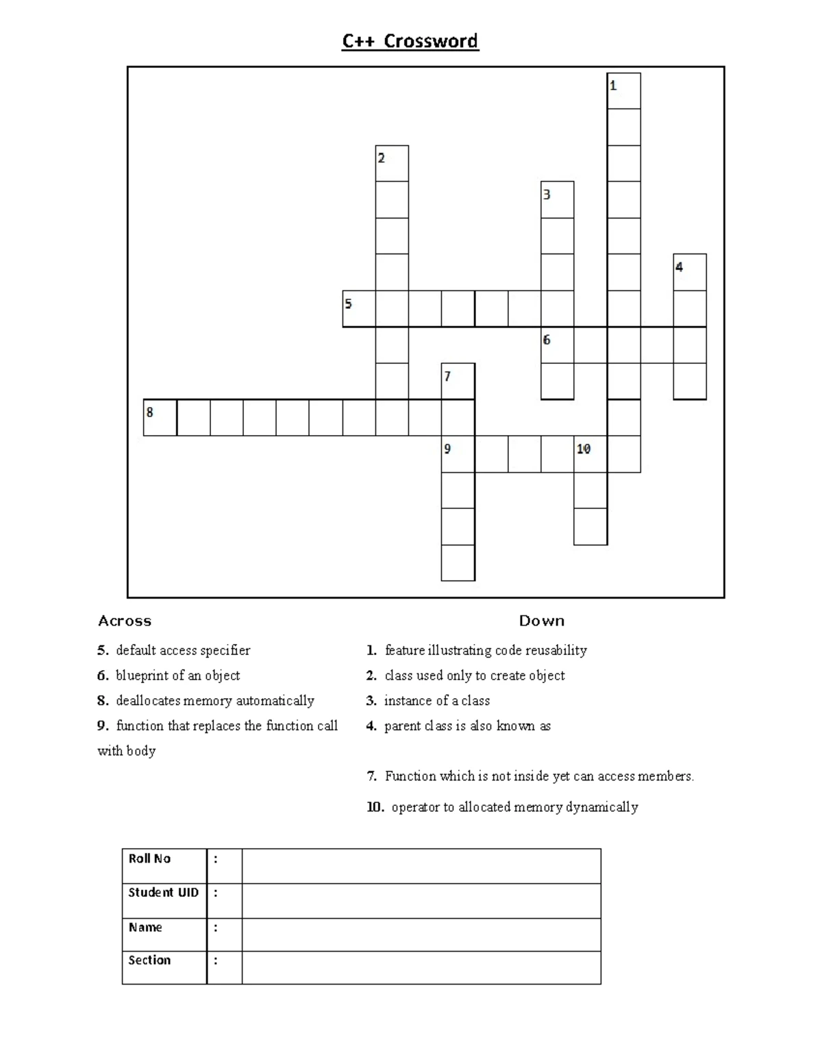 C++ crossword - C++_assignment - C++ Crossword Across Down 5. default ...