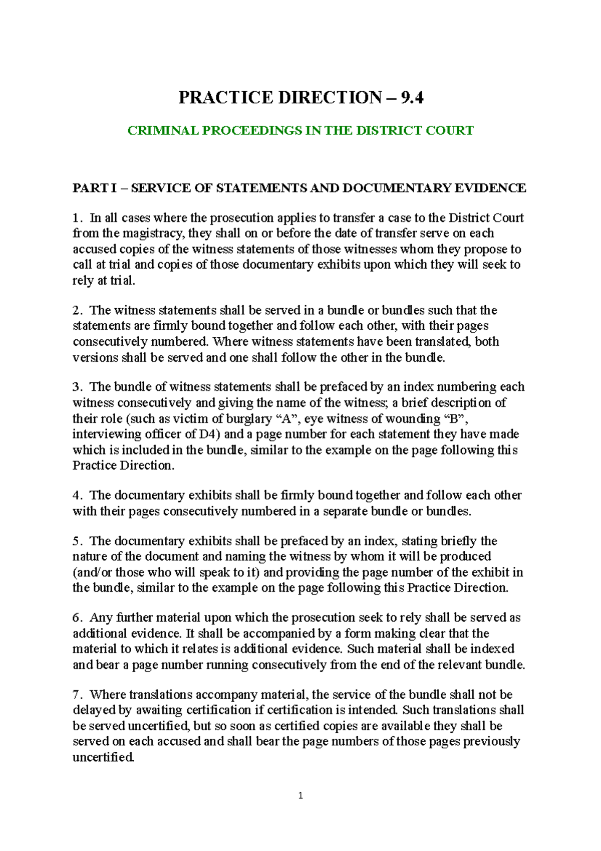 PD 9.4 Practice Direction: Criminal Proceedings in District Court - Studocu