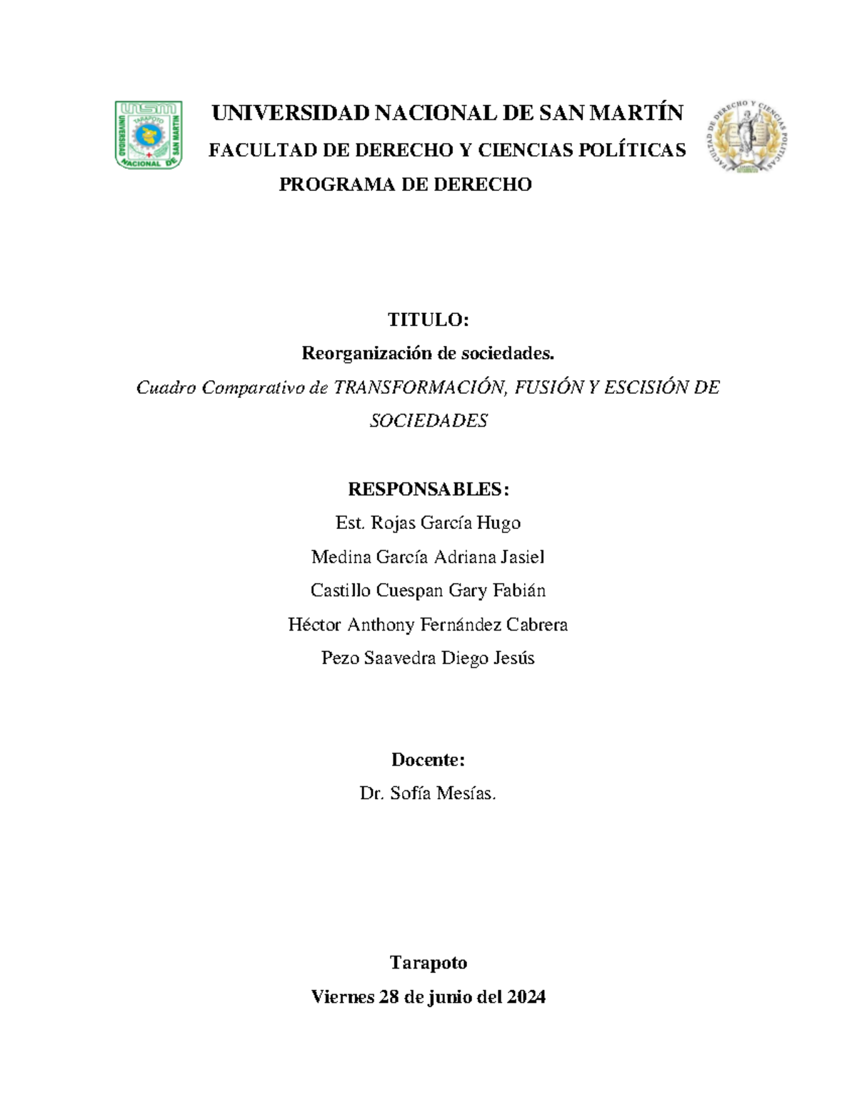 Cuadro Comparativo de Transformación, Fusión y Escisión de Sociedades ...