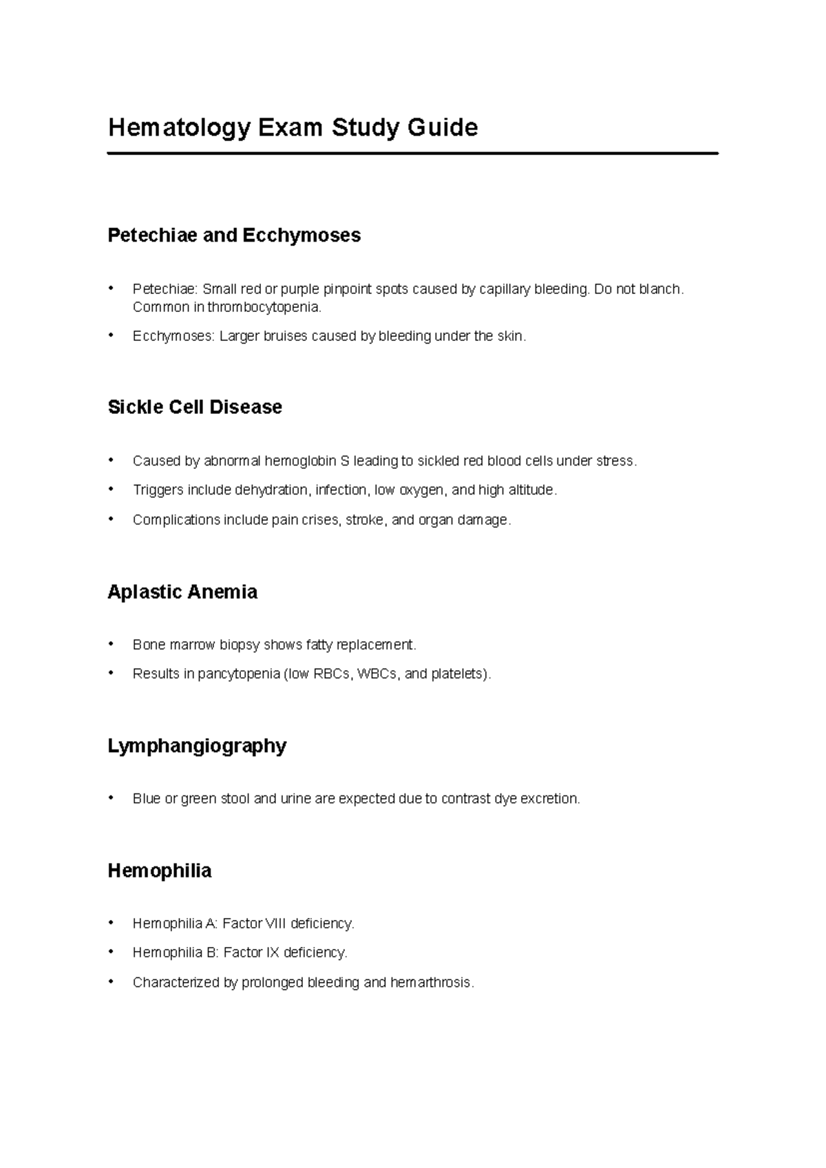 Hematology Exam Study Guide: Key Concepts & Blood Disorders - Studocu