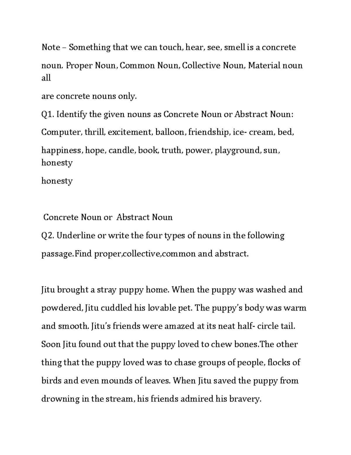 Practise - Concrete and Abstract Nouns Analysis - Studocu