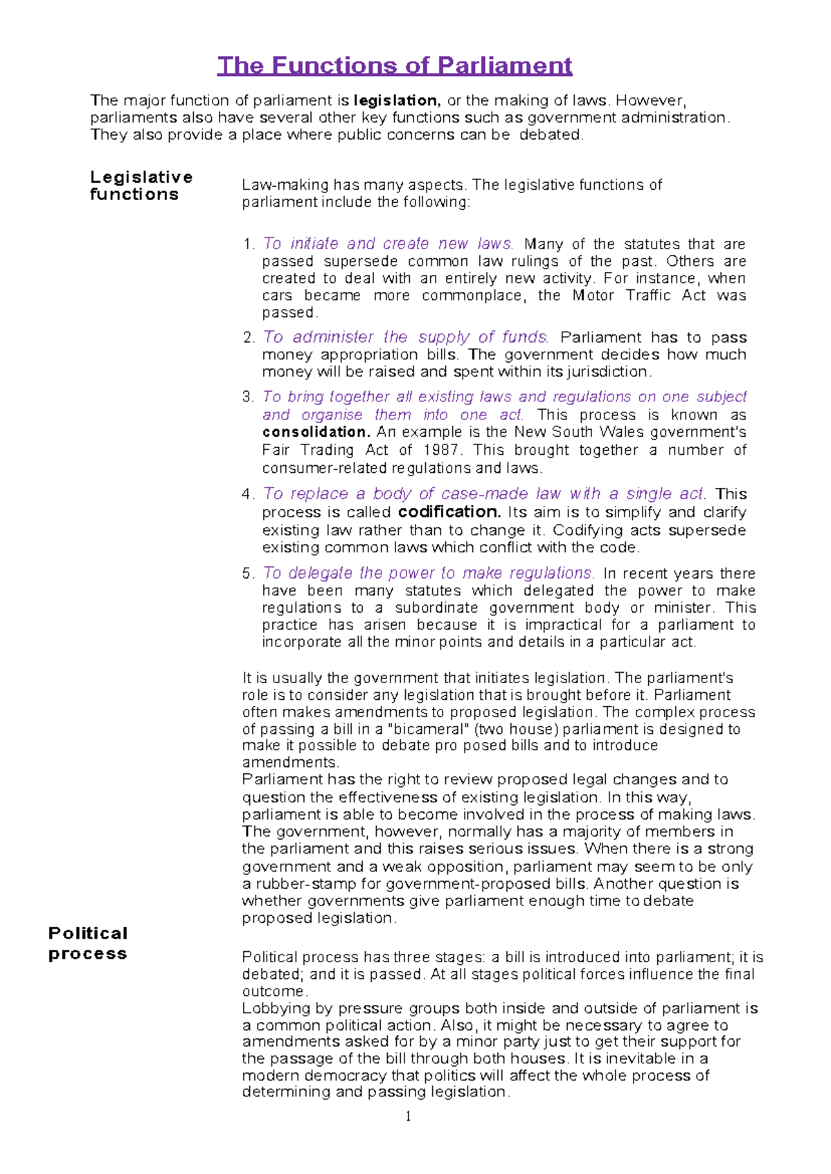 The Functions of Parliament: Legislation and Accountability Overview ...