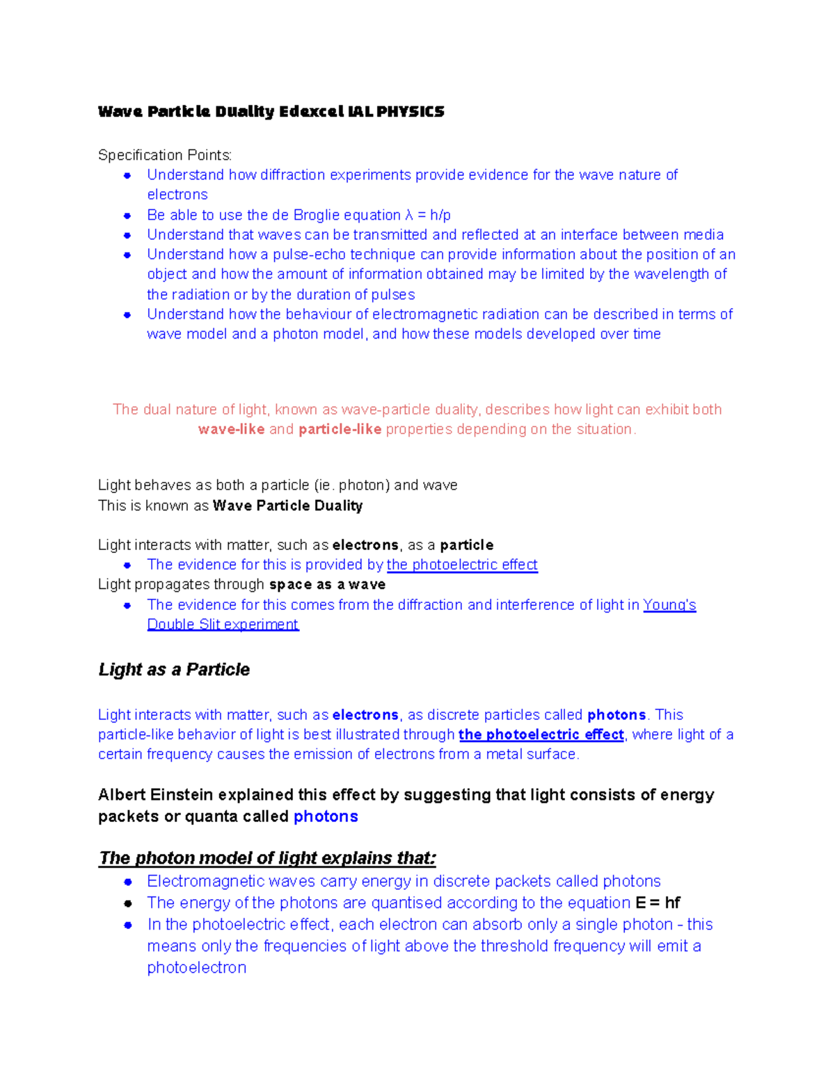 Wave Particle Duality Edexcel IAL Physics - Wave Particle Duality ...