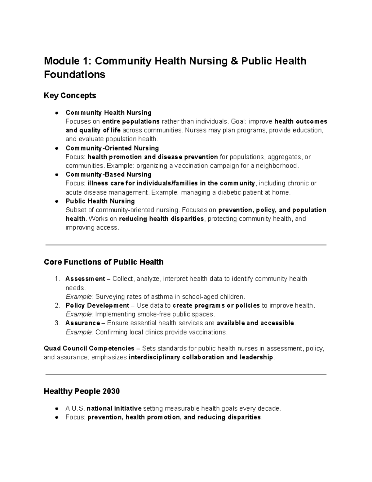Community Review Guide for Exam 1: Key Concepts in Public Health ...
