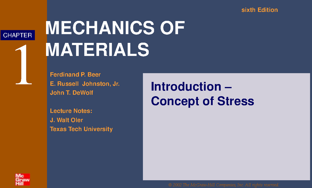 Chapter 1 Notes (MECH 202) - Introduction to Concept of Stress - Studocu