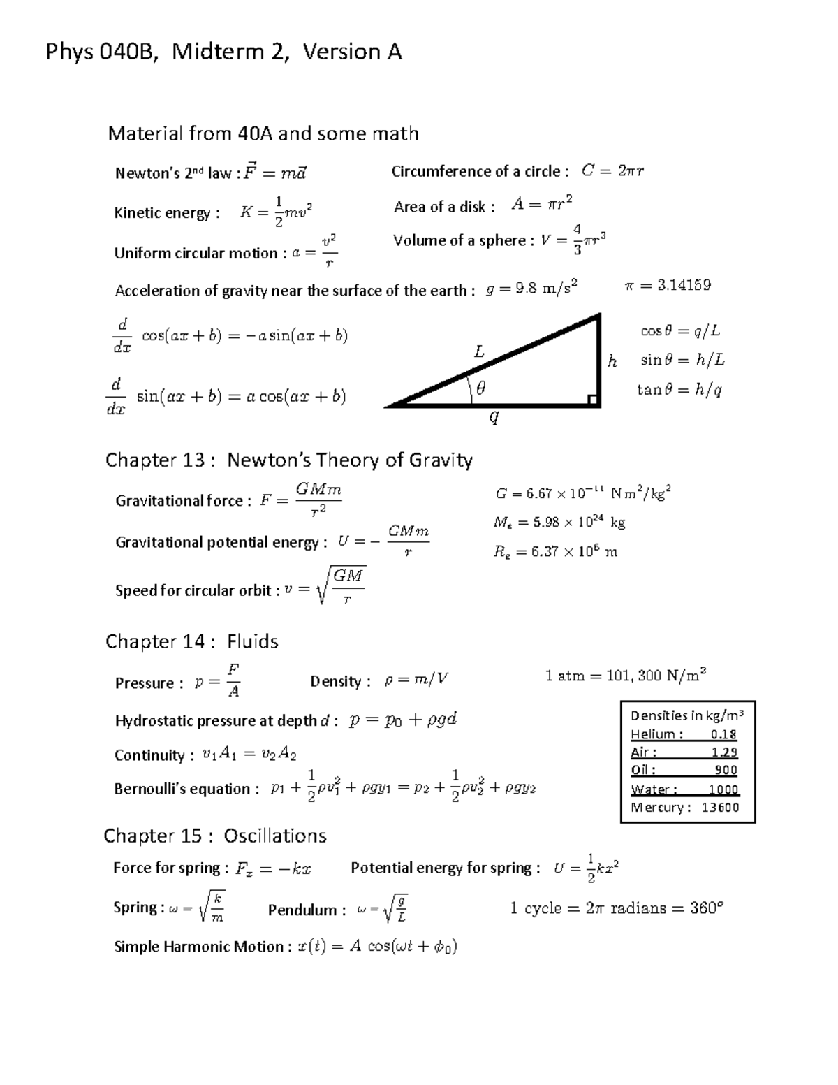 Phys 040B, Midterm 2 Study Guide: Key Concepts & Problems - Studocu