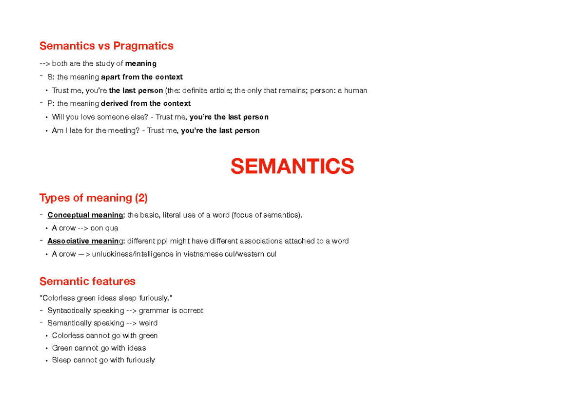 Semantics + Pragmatics + Discourse Analysis - Semantics vs Pragmatics ...