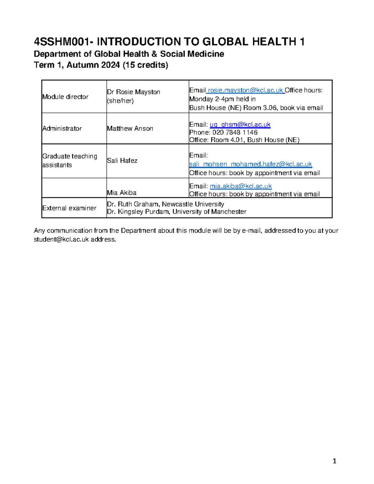 Introduction to Global Health 1: Module Handbook 2024-25 - Studocu