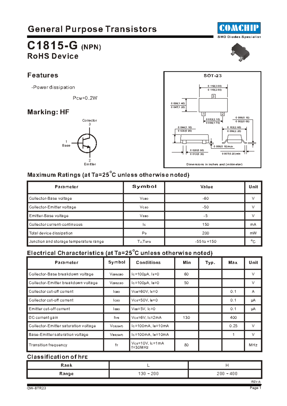 C1815-G Transistor Specifications & Characteristics Document - Studocu