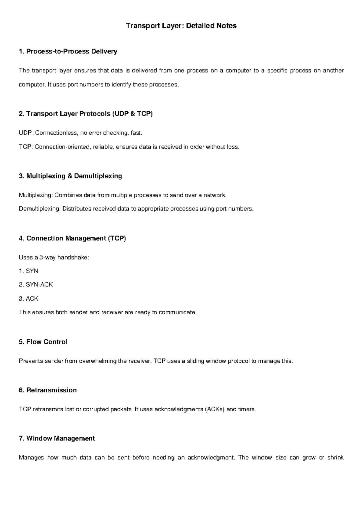 Transport Layer Notes: Key Concepts and Protocols Overview - Studocu