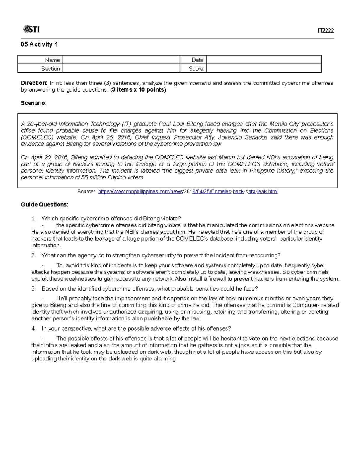 05 Activity 1 - professional issues in information technology - 05 ...