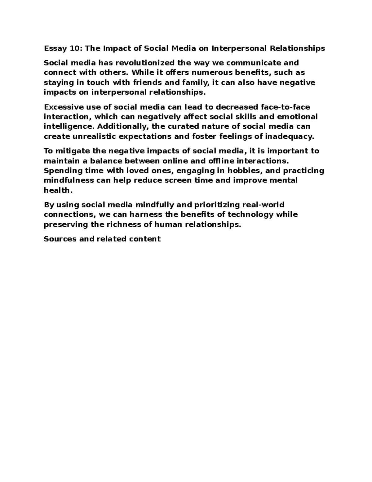 Essay 3: The Impact of Social Media on Interpersonal Relationships ...