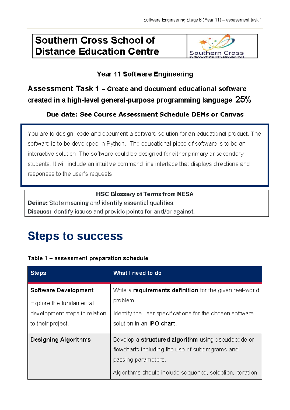 Assessment Task 1: Yr 11 Software Engineering Project Guide - Studocu